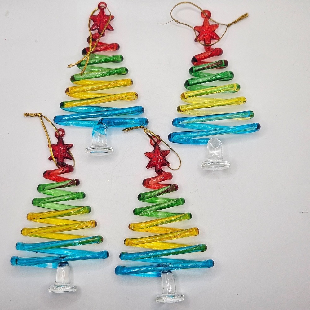 Vintage Pier 1 Glass Christmas Tree Ornaments Spiral Rainbow Tree Star Top‎ (4)